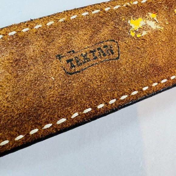 Vintage TEXTAN Genuine Cowhide Leather Womans size 39" Brown Tooled Western Belt - Picture 8 of 9